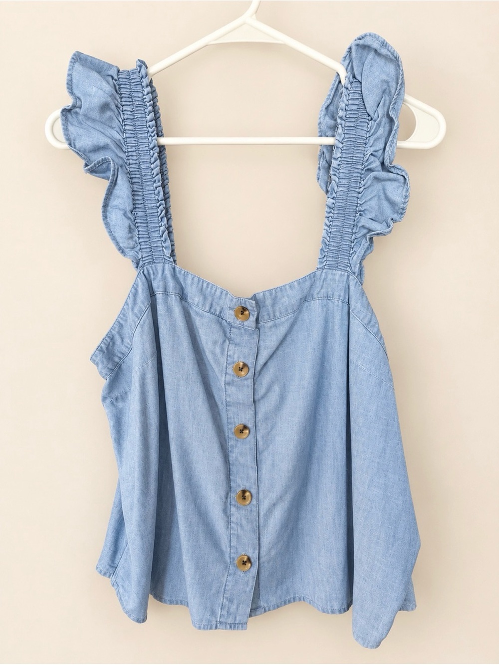 J. Crew Factory Light Blue Ruffle Strap Button-Front Tank